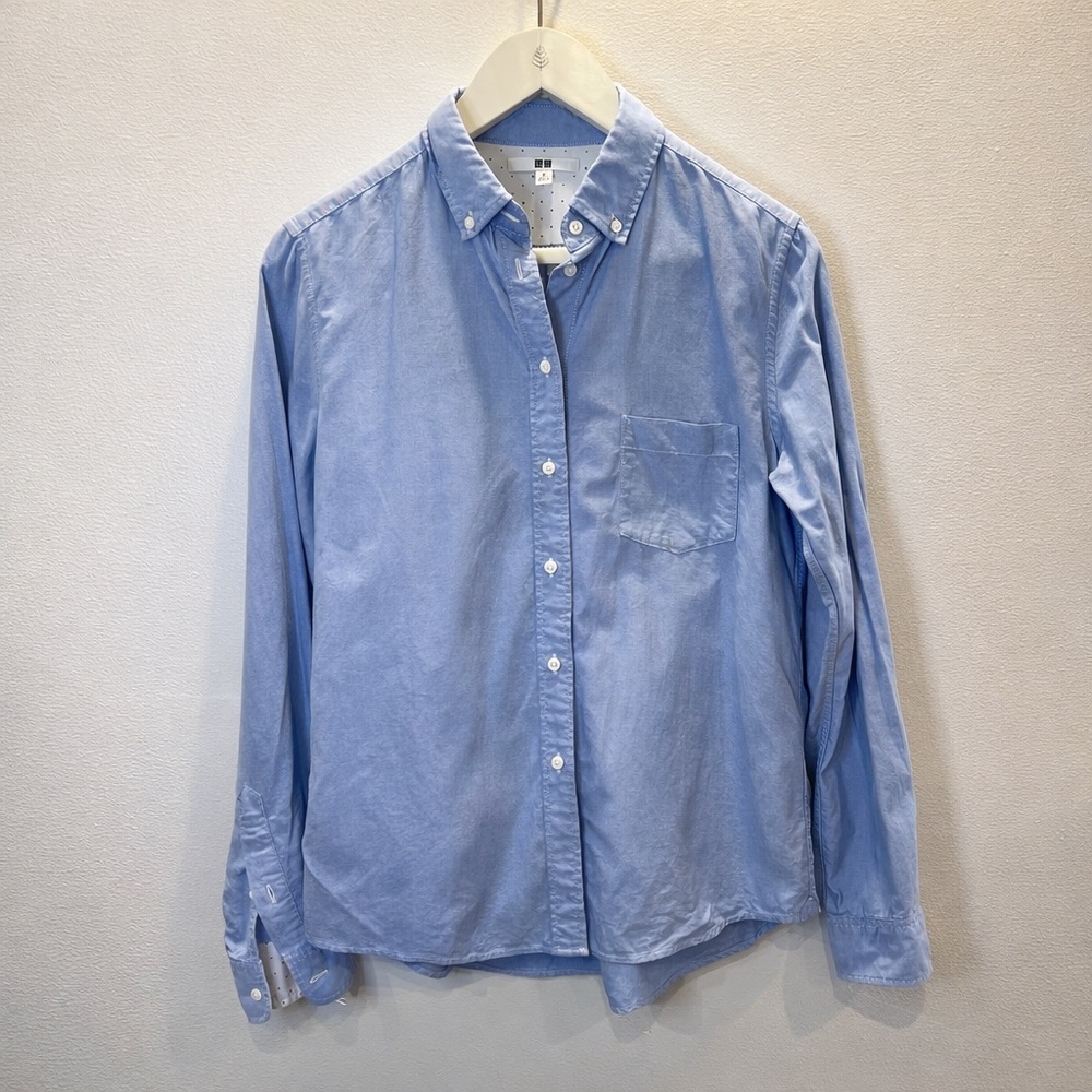 Uniqlo Blue Cotton Oxford‎ Button Down Shirt Size M Women’s Classic Pocket Top - Picture 2 of 12